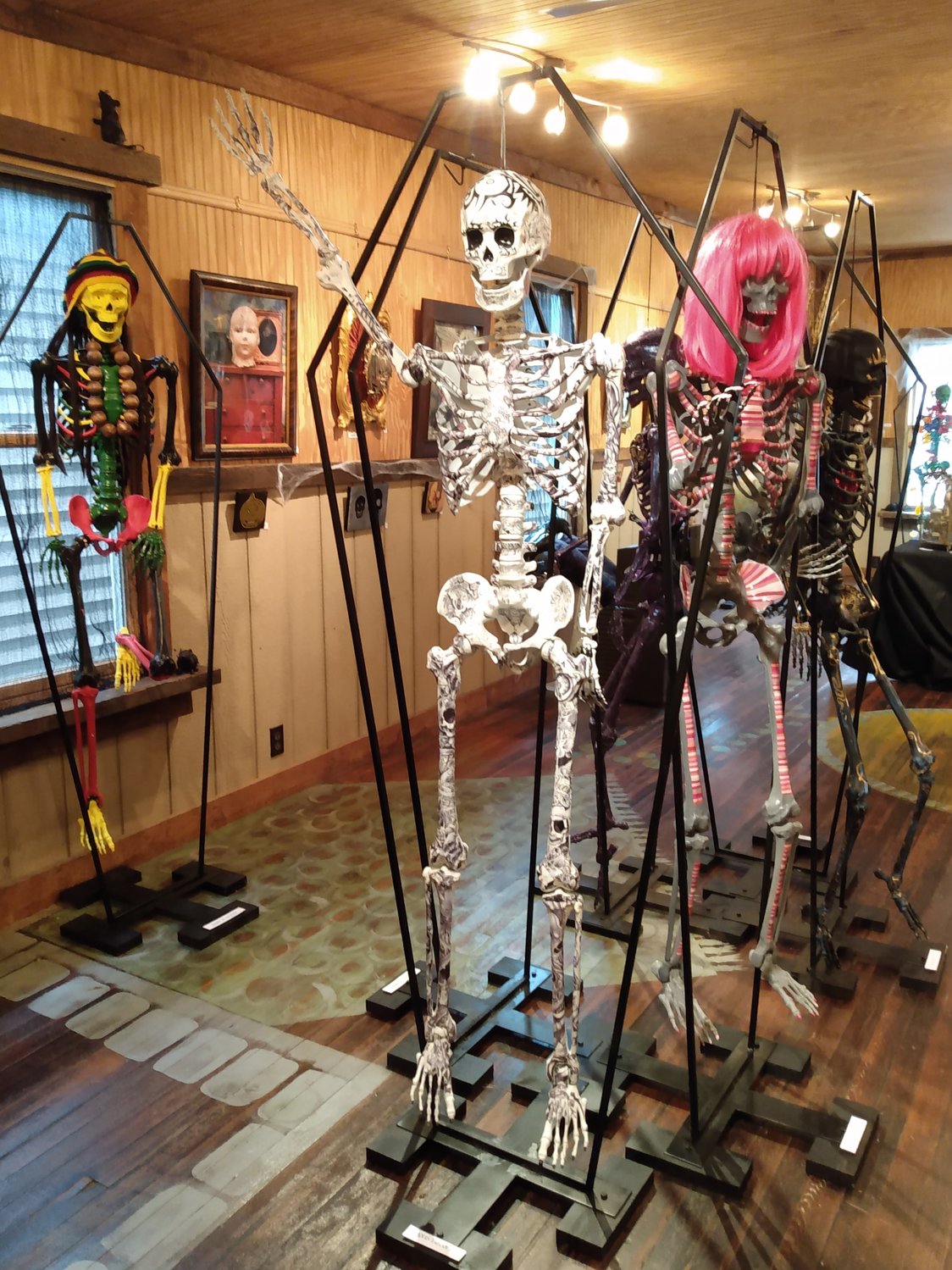 These skeletons being auctioned off are now hanging “Outa da Closet” as part of the Wayne County Arts Alliance’s “Haunted Mezzanine” exhibit.